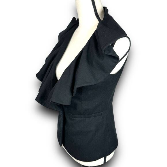 Anthropologie Tabitha Falling In Love Black Wool Blend Vest Ruffle Vneck Size 4 - Picture 5 of 9